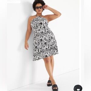 NWT Lane Bryant Sleeveless Halter-Neck Maui Leaves Jersey Dress 26/28